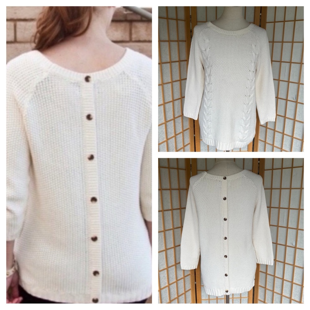 Cynthia Rowley Cable Knit Button Back Sweater SZ M